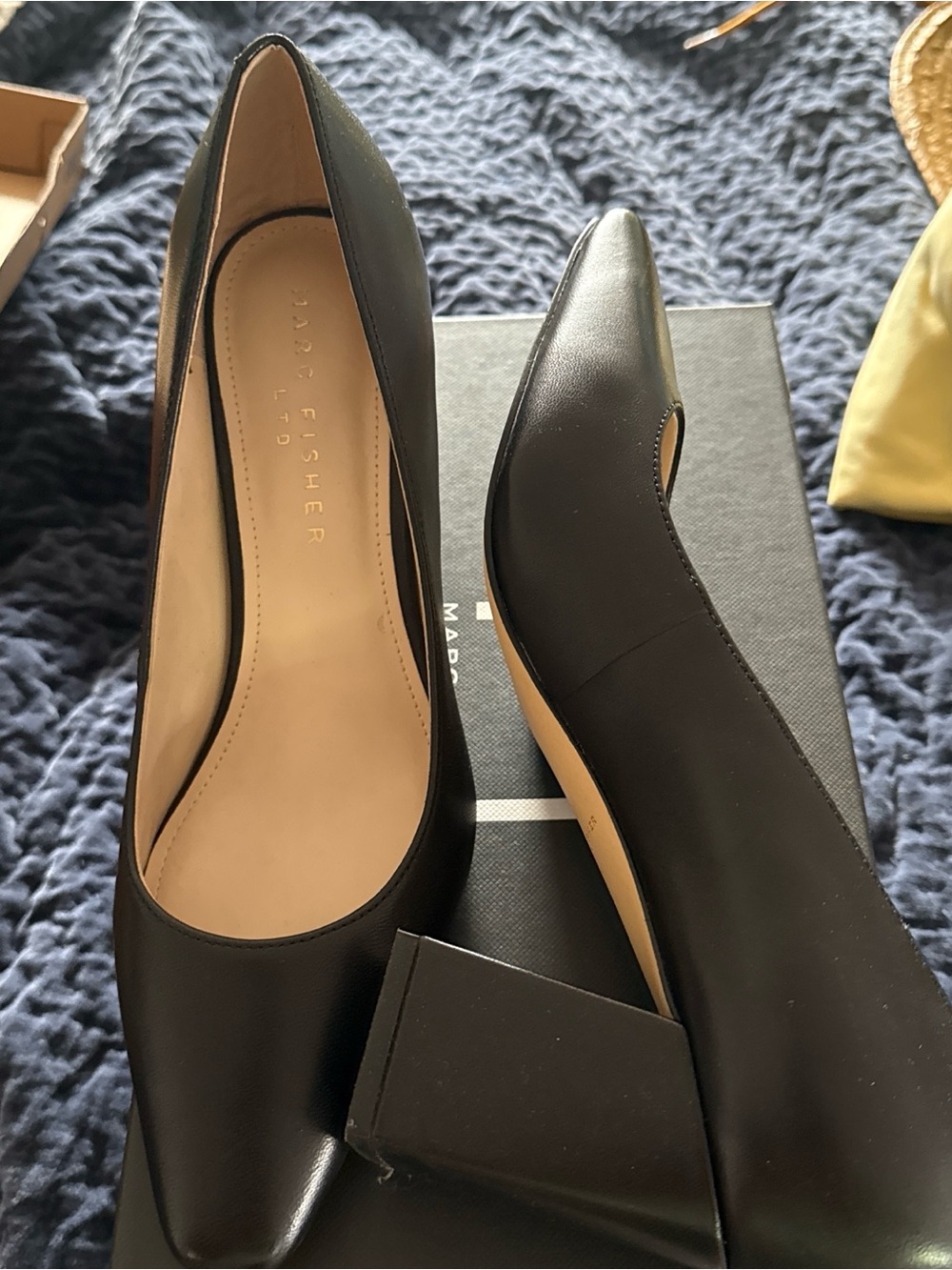 Black Pointed Toe Block Heel Pumps